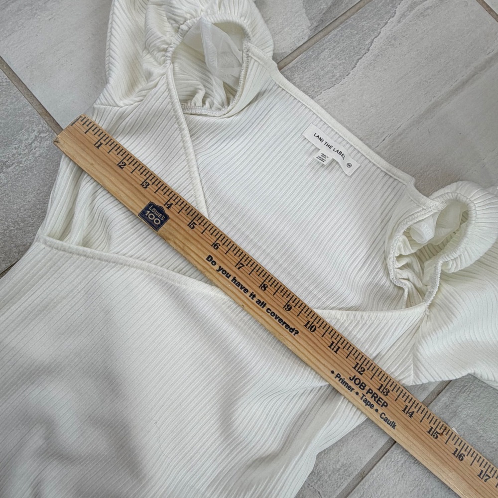 Lani The Label White Ribbed Wrap Bodysuit Puff Sleeve XS NWT - Picture 4 of 7